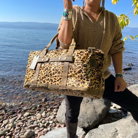 Myra Bag Bags Myra Bag Cowhide Leopard Gold Leather Duffel New Gift